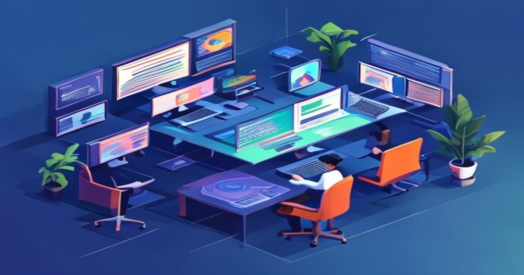 Interface de desenvolvimento com wireframes e código em telas