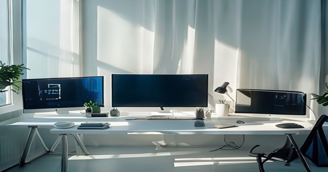 Dashboard de automação empresarial com múltiplas telas e indicadores