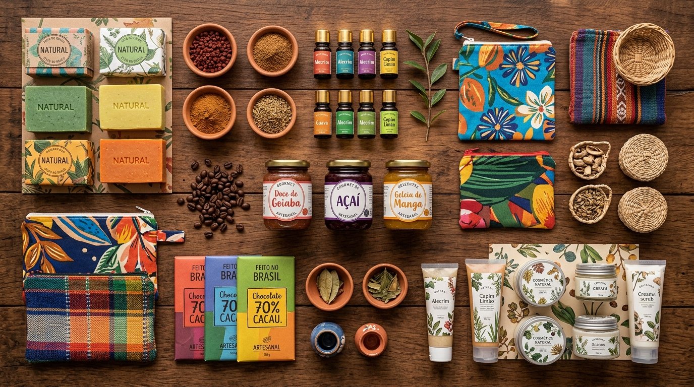 Prateleiras organizadas de loja com produtos variados em ambiente comercial