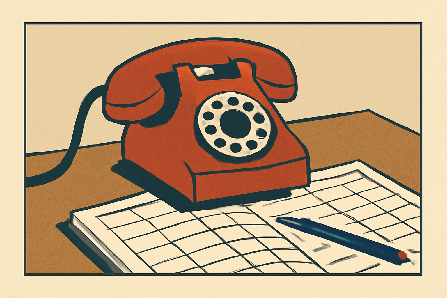 telefone de disco vintage sobre mesa de madeira com papéis e caderno