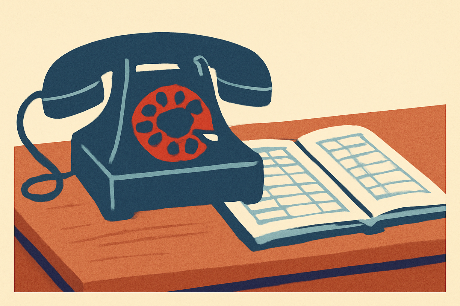 Telefone rotativo vintage sobre mesa de madeira com papéis e livro