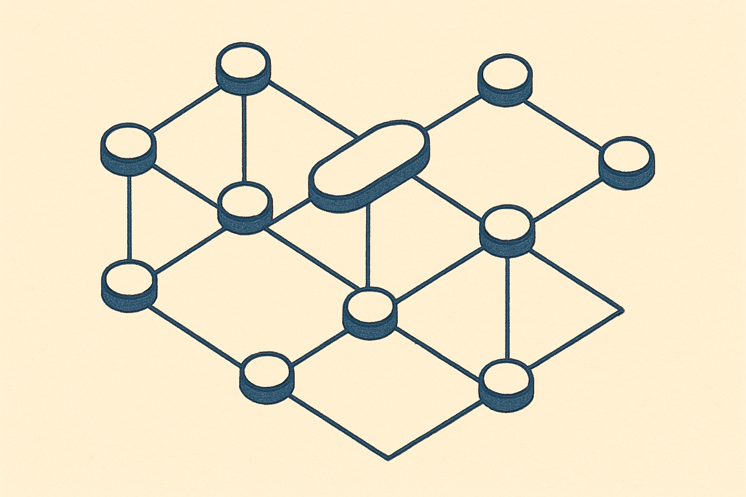 diagrama isométrico de fluxo com nós conectados e linhas abstratas