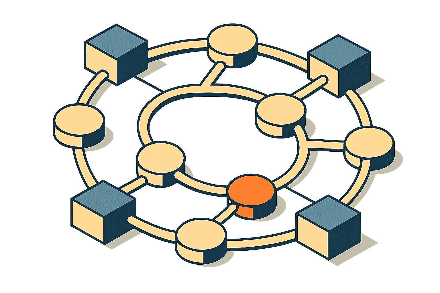 Diagrama isométrico de nós conectados representando automação de processos