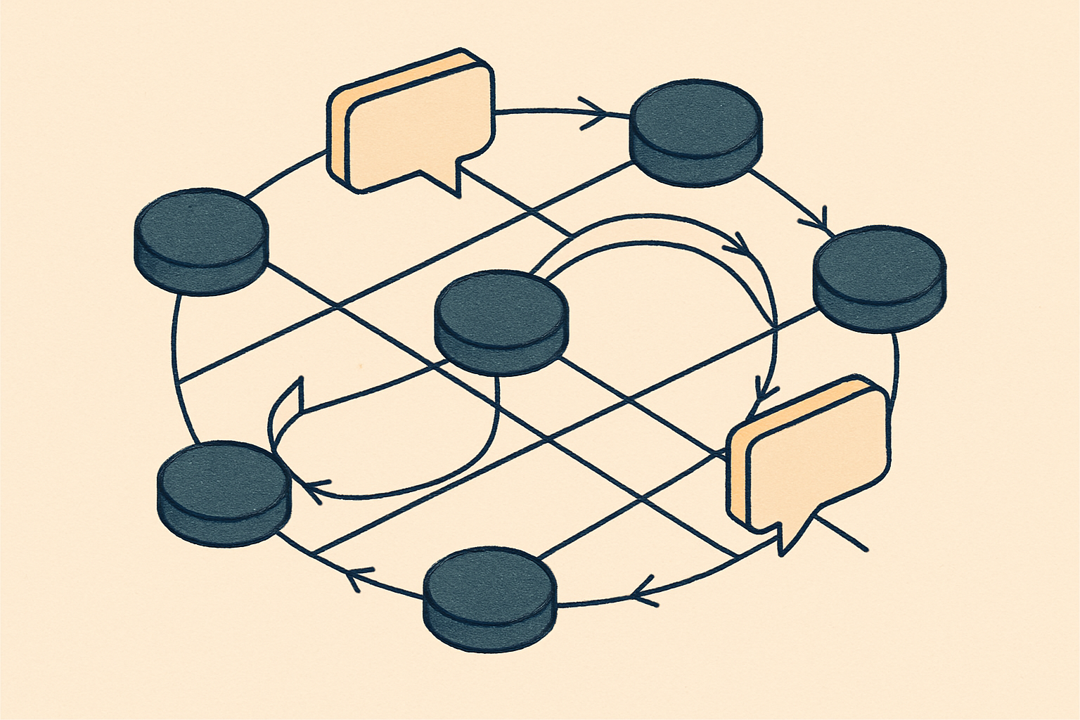 Diagrama isométrico de fluxo de nós conectados em rede abstrata